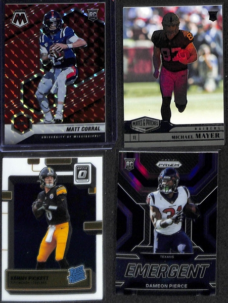 Lot of (10) Football Cards inc. 2023 Prizm CJ Stroud Rookie, 2023 Prizm Patrick Mahomes Purple Ice (#/225), 2018 Prizm Patrick Mahomes, +