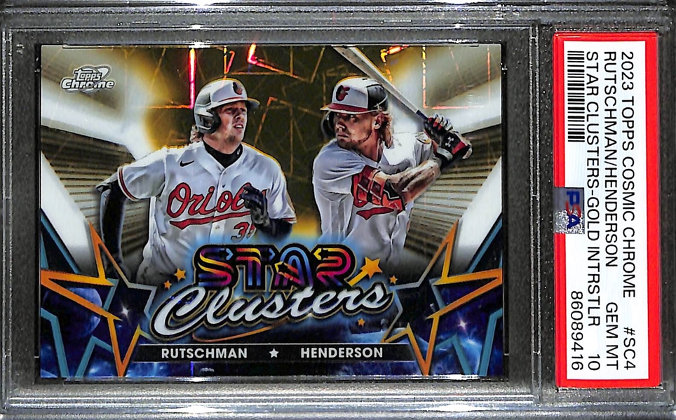 2023 Topps Chrome Cosmic Adley Rutschman/Gunnar Henderson Star Clusters Rookie Gold Intersteller Graded PSA 10 (#/50)