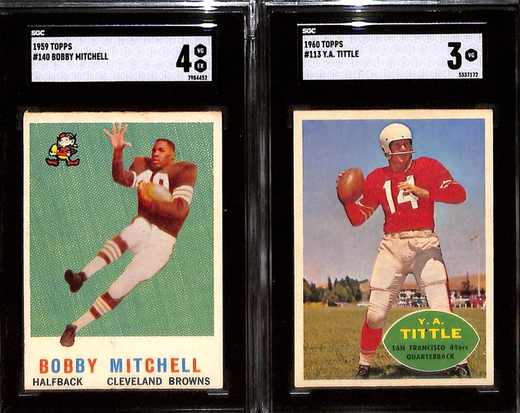 Vintage Topps Football HOFer Graded Lot - 1958 Johnny Unitas (SGC 3), 1958 George Blanda (SGC 5), 1959 B. Mitchell Rookie (SGC 4), 1960 YA Tittle (SGC 3)