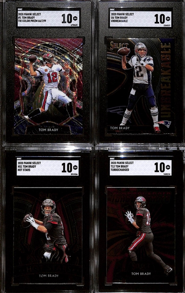 Lot of (13) Graded 2020 Tom Brady Panini Select Cards w. Panini Select #1 Tom Brady Tri Color Prizm 66/199 SGC 10