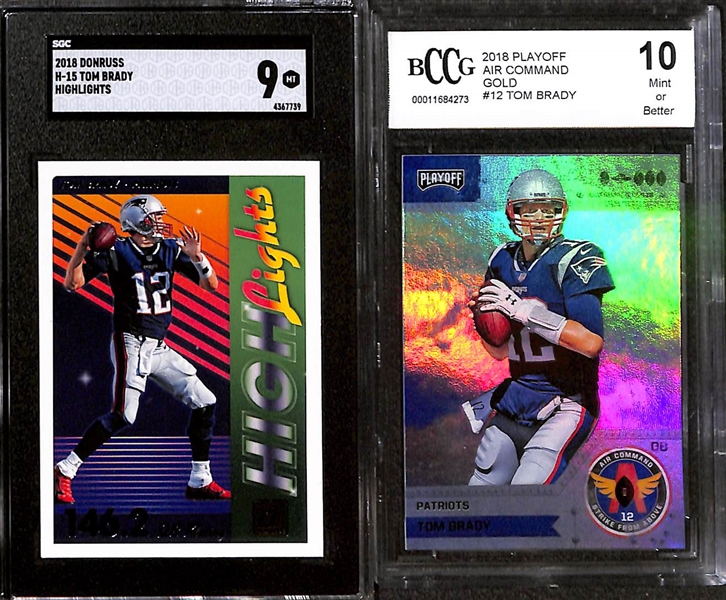 Lot of (10) Graded 2018 Tom Brady Cards w. Panini Contenders Optic PSA 10 & Panini Score Sidelines SGC 10