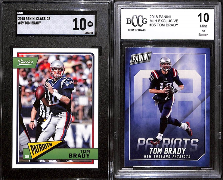 Lot of (10) Graded 2018 Tom Brady Cards w. Panini Contenders Optic PSA 10 & Panini Score Sidelines SGC 10