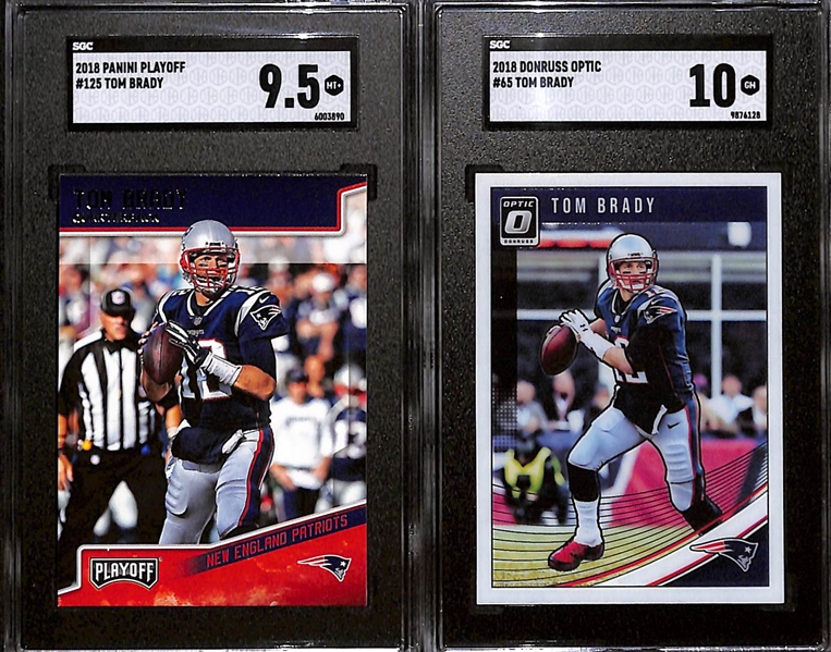 Lot of (9) Graded 2018 Tom Brady Cards w. Panini Playoff Heroes PSA 10 & Donruss D-10 Dominators SGC 10