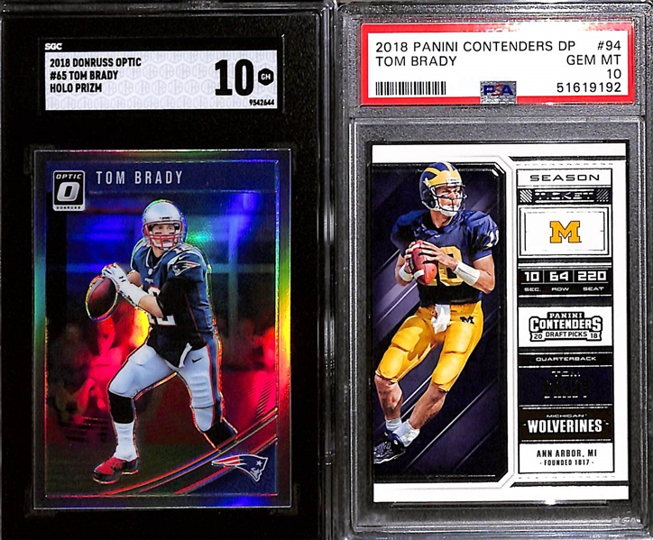 Lot of (10) Graded 2018 Tom Brady Cards w. Donruss Optic Holo Prizm SGC 10 & Panini Contenders DP PSA 10