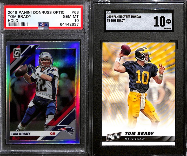 Lot of (8) Graded 2019 Tom Brady Panini Cards w. Panini Donruss Optic Tom Brady Holo PSA 10