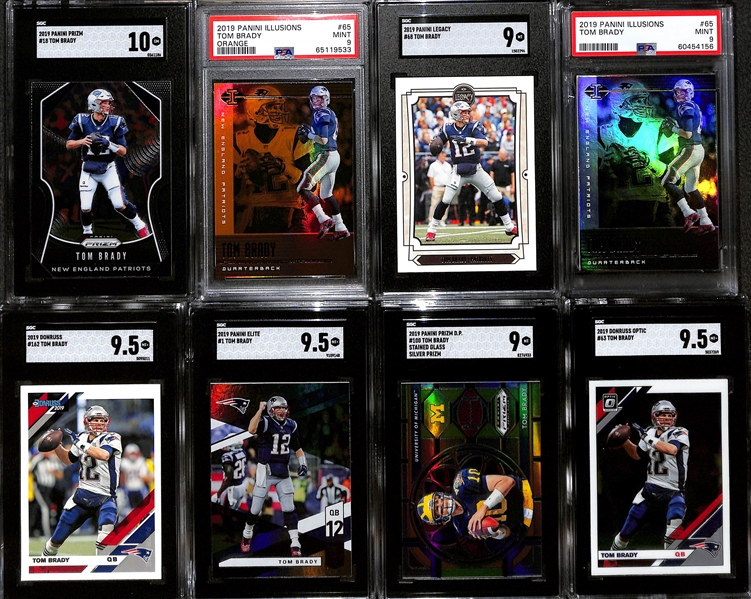 Lot of (8) Graded 2019 Tom Brady Cards w. Panini Prizm SGC 10 & Panini Illusions Orange PSA 9