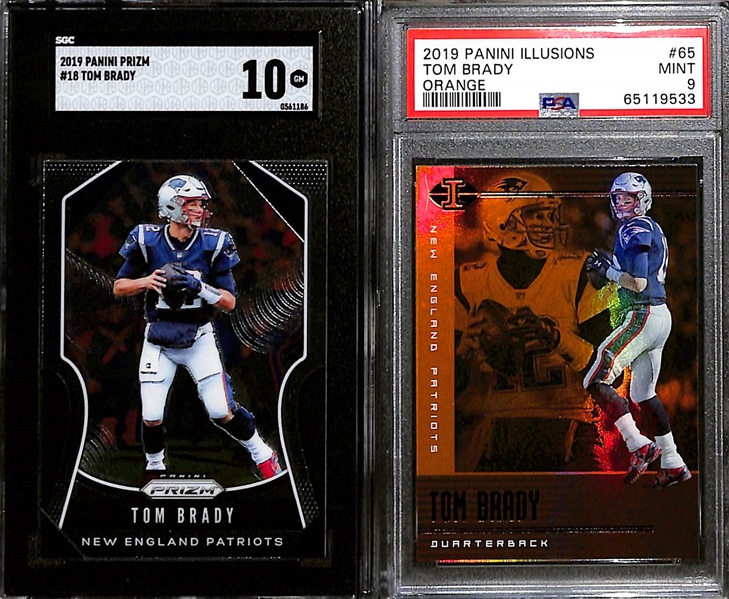 Lot of (8) Graded 2019 Tom Brady Cards w. Panini Prizm SGC 10 & Panini Illusions Orange PSA 9