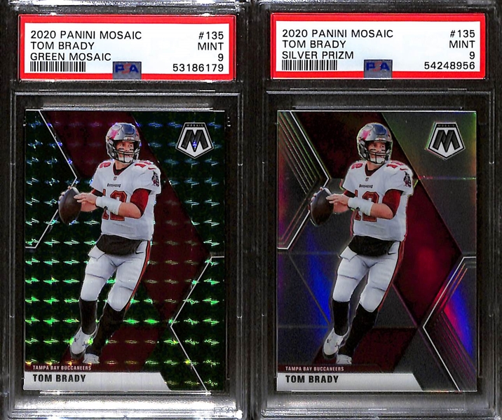 Lot of (9) PSA Graded 2020 Tom Brady Cards w. Panini Mosaic Reactive Orange PSA 10