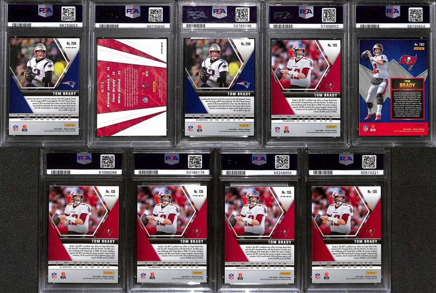 Lot of (9) PSA Graded 2020 Tom Brady Cards w. Panini Mosaic Reactive Orange PSA 10