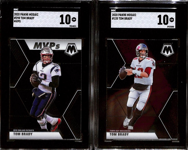 Lot of (6) Grade 10 2020 Tom Brady Panini Mosaic Cards w. Panini Mosaic Tom Brady MVPs Mosaic Prizm SGC 10 