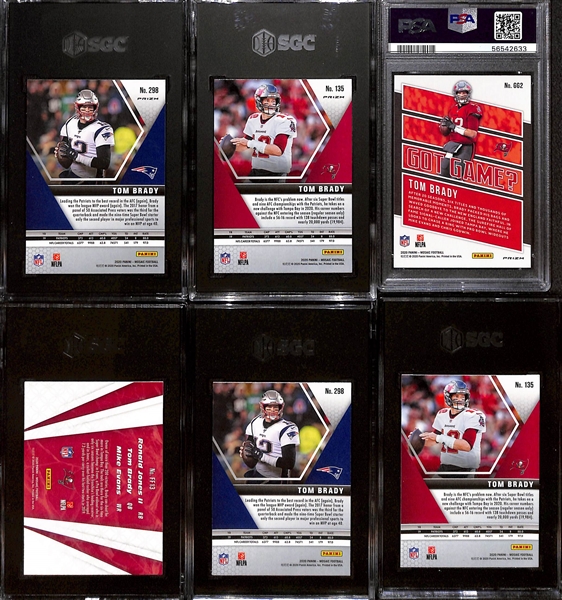 Lot of (6) Grade 10 2020 Tom Brady Panini Mosaic Cards w. Panini Mosaic Tom Brady MVPs Mosaic Prizm SGC 10 