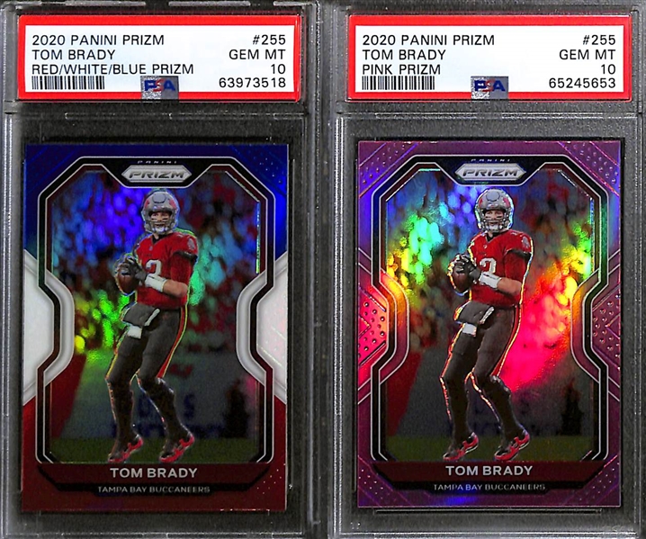 Lot of (10) Graded 2020 Tom Brady Panini Prizm Cards w. Tom Brady Red White Blue Prizm PSA 10