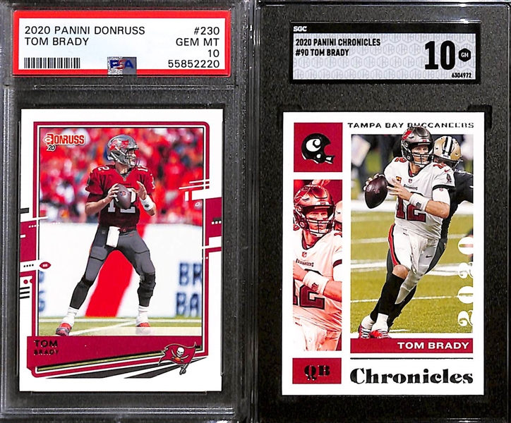 Lot of (7) Graded Gem Mint 2020 Tom Brady Cards w. Panini Donruss PSA 10 & Panini Chronicles SGC 10