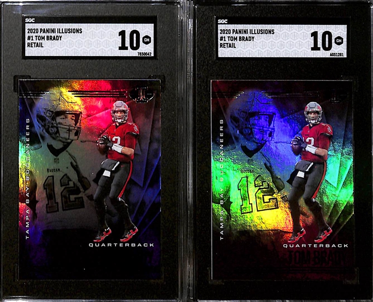 Lot of (7) Graded Gem Mint 2020 Tom Brady Cards w. Panini Donruss PSA 10 & Panini Chronicles SGC 10