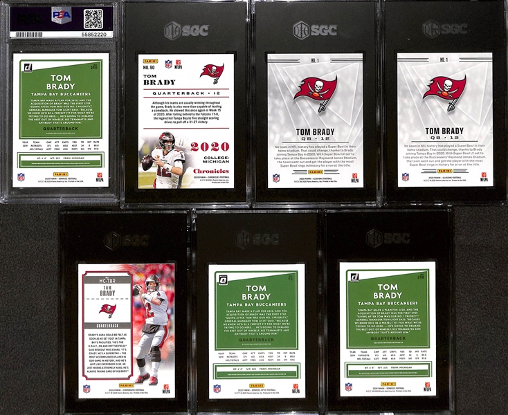 Lot of (7) Graded Gem Mint 2020 Tom Brady Cards w. Panini Donruss PSA 10 & Panini Chronicles SGC 10