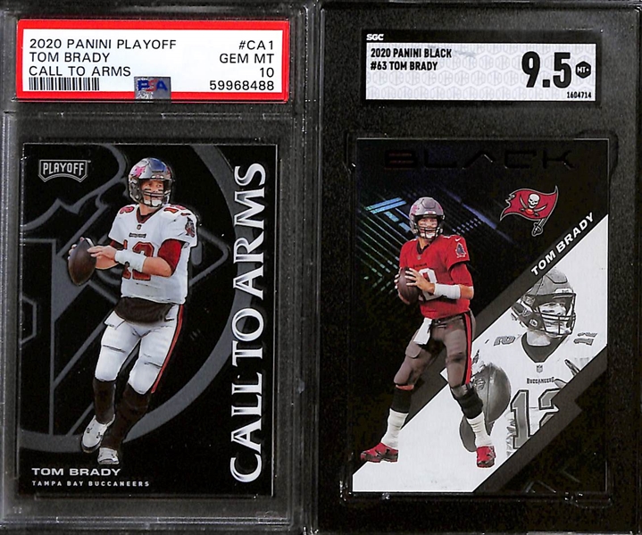 Lot of (10) Graded 2020 Tom Brady Cards w. Panini Playoff Call to Arms PSA 10 & Panini Black SGC 9.5