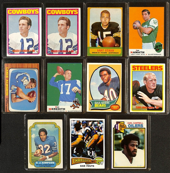 Lot of (10) 1963-1979 Topps Football Star & Rookie Cards w. (2) 1972 Roger Staubach Rookie Cards