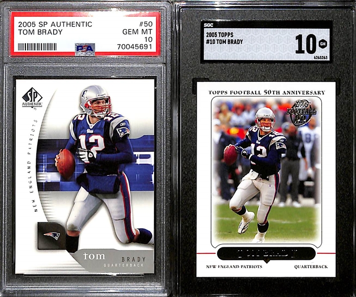 Lot of (5) Graded 2005 Tom Brady Cards w. SP Authentic PSA 10 & Topps SGC 10