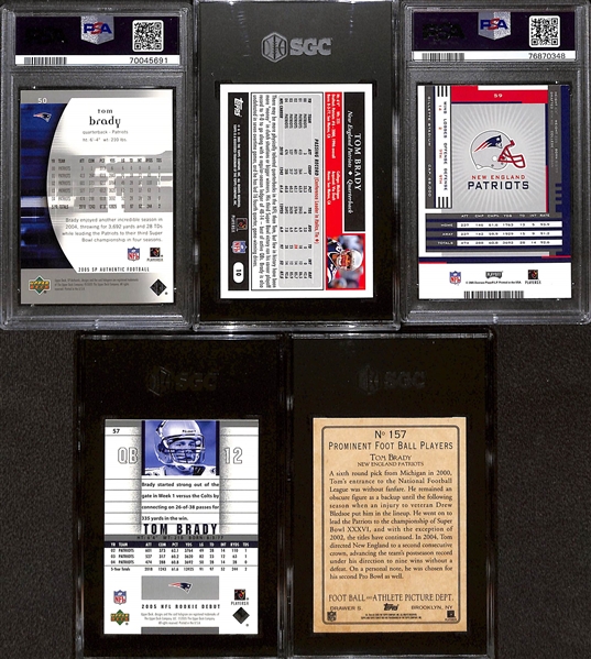 Lot of (5) Graded 2005 Tom Brady Cards w. SP Authentic PSA 10 & Topps SGC 10