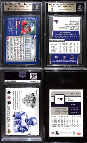 Lot of (4) Graded 2005-2006 Tom Brady Cards w. 2005 Topps Throwbacks Promos Tom Brady Subscription Premium #6/7 BGS 9.5