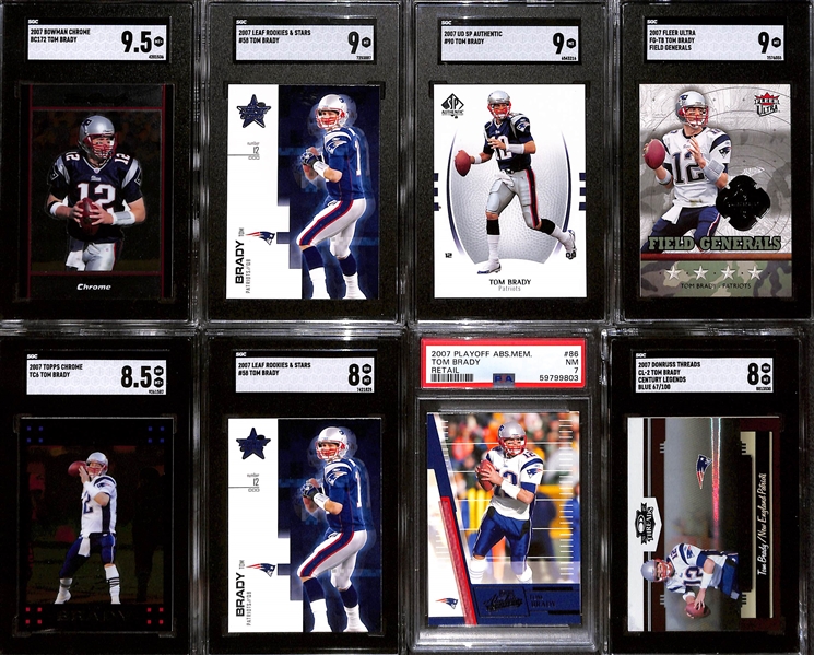 Lot of (8) Graded 2007 Tom Brady cards w. Bowman Chrome BC172 Tom Brady Card SGC 9.5