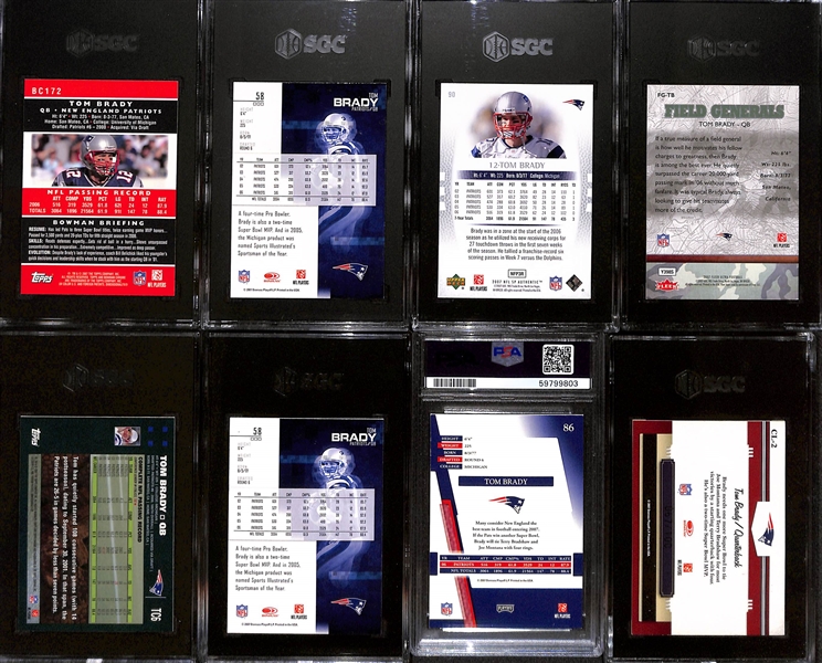 Lot of (8) Graded 2007 Tom Brady cards w. Bowman Chrome BC172 Tom Brady Card SGC 9.5