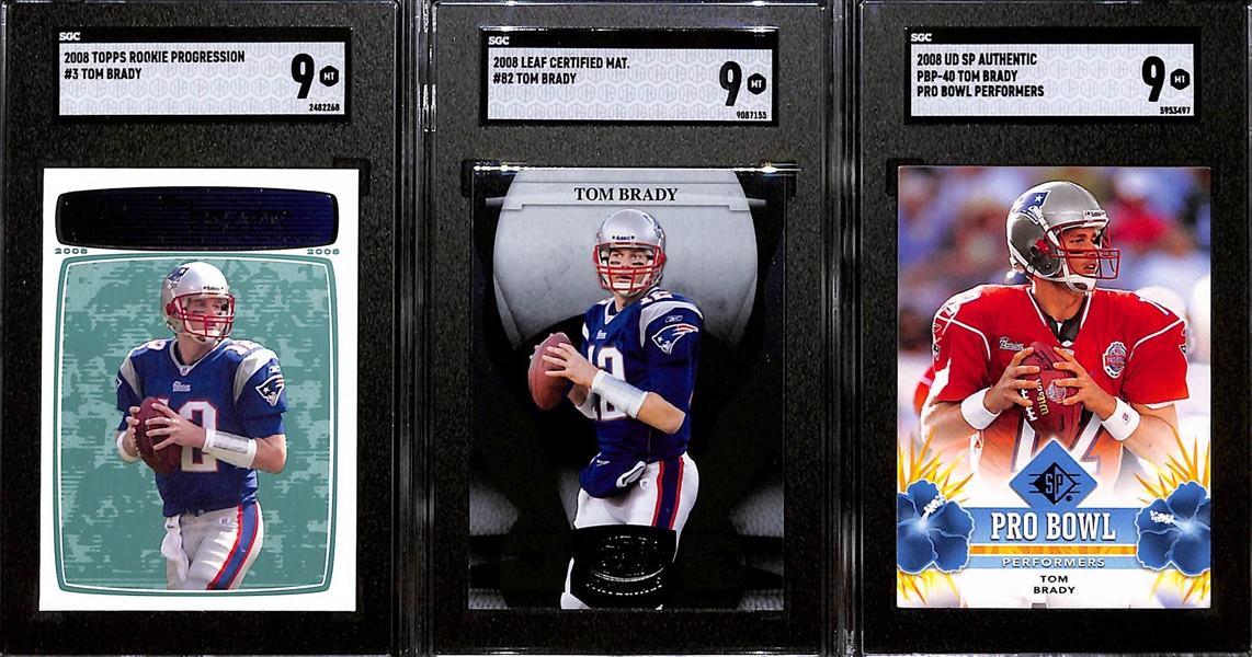 Lot of (7) SGC Graded 2008 Tom Brady Cards w. Donruss Threads SGC 10 & Score SGC 10.