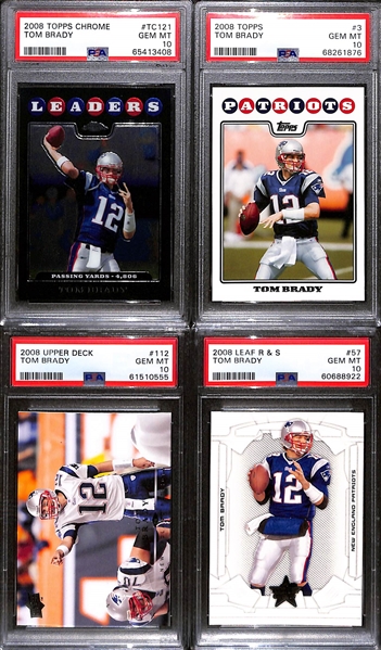 Lot of (4) PSA 10 Graded 2008 Tom Brady Cards w. Topps Chrome Tom Brady PSA 10