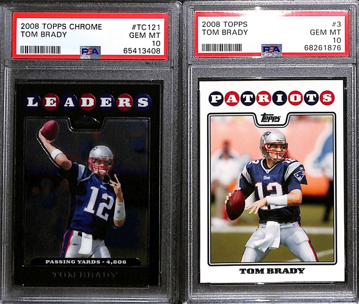 Lot of (4) PSA 10 Graded 2008 Tom Brady Cards w. Topps Chrome Tom Brady PSA 10