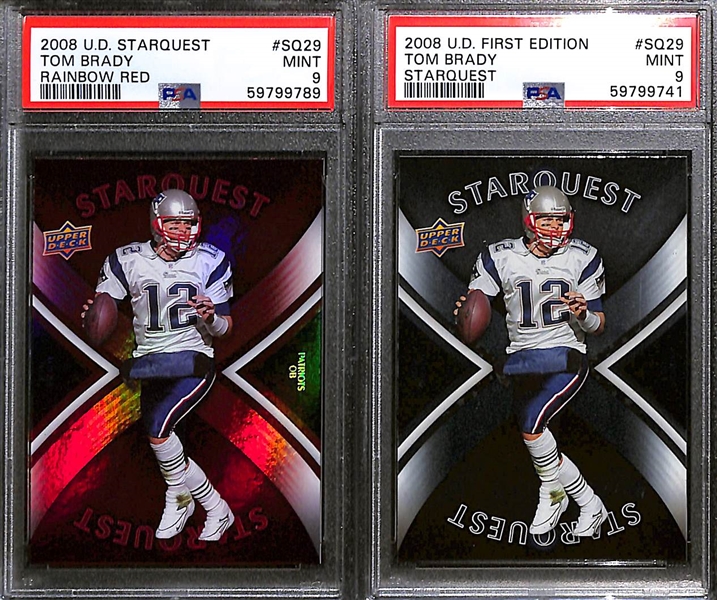 Lot of (7) Graded 2008 Tom Brady Cards w. U.D. Starquest Tom Brady Rainbow Red PSA 9