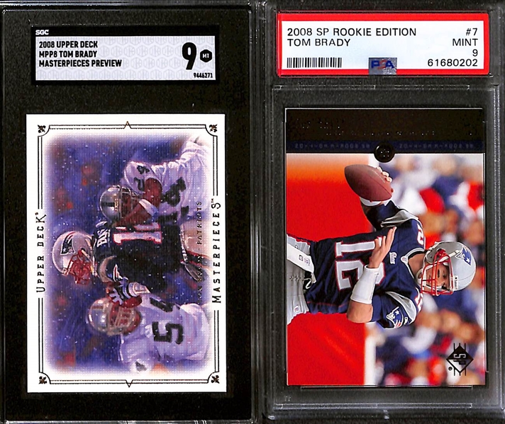 Lot of (7) Graded 2008 Tom Brady Cards w. U.D. Starquest Tom Brady Rainbow Red PSA 9