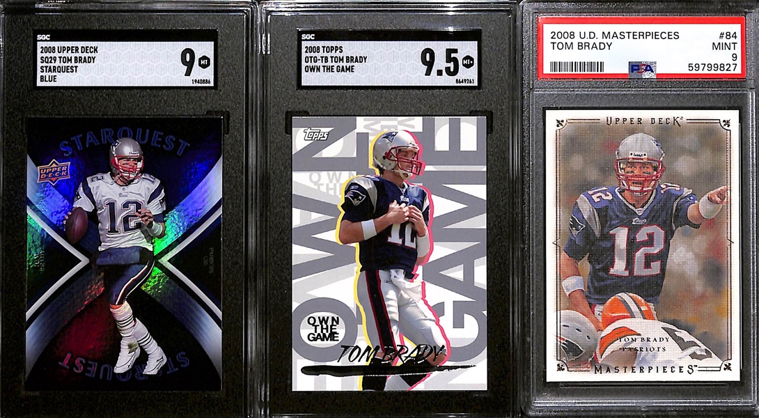 Lot of (7) Graded 2008 Tom Brady Cards w. U.D. Starquest Tom Brady Rainbow Red PSA 9