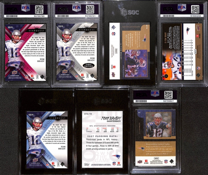 Lot of (7) Graded 2008 Tom Brady Cards w. U.D. Starquest Tom Brady Rainbow Red PSA 9