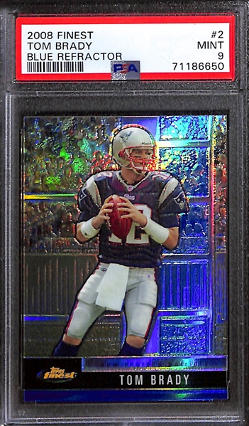 Lot of (3) Graded 2008 Topps Finest Tom Brady Cards w. Finest Blue Refractor PSA 9