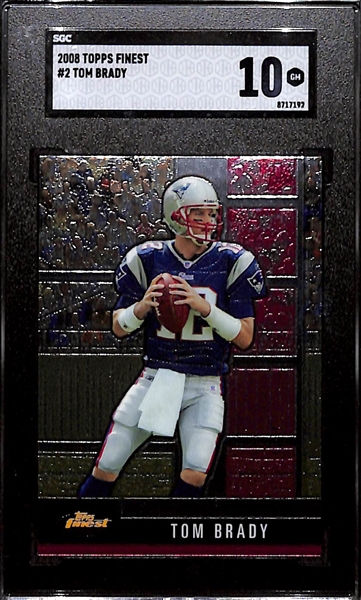 Lot of (3) Graded 2008 Topps Finest Tom Brady Cards w. Finest Blue Refractor PSA 9