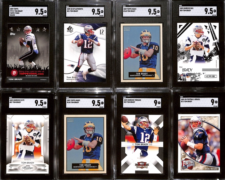 Lot of (8) SGC Graded 2009 Tom Brady Cards w. Topps TTT17 Silver SGC 9.5 & UD SP Authentic SGC 9.5