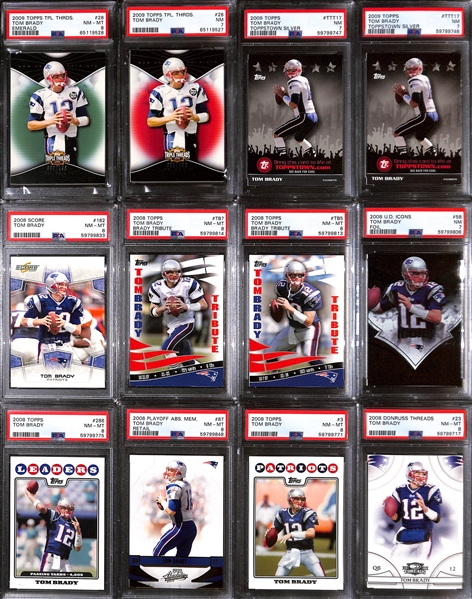 Lot of (12) PSA Graded 2008 & 2009 Tom Brady Cards w. 2009 Topps TPL Threads Emerald (#/149) PSA 8