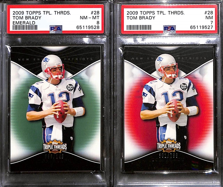 Lot of (12) PSA Graded 2008 & 2009 Tom Brady Cards w. 2009 Topps TPL Threads Emerald (#/149) PSA 8