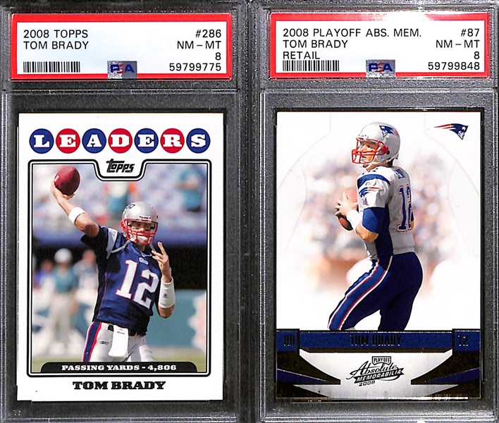 Lot of (12) PSA Graded 2008 & 2009 Tom Brady Cards w. 2009 Topps TPL Threads Emerald (#/149) PSA 8