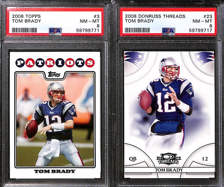 Lot of (12) PSA Graded 2008 & 2009 Tom Brady Cards w. 2009 Topps TPL Threads Emerald (#/149) PSA 8