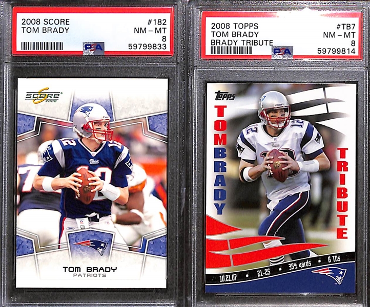 Lot of (12) PSA Graded 2008 & 2009 Tom Brady Cards w. 2009 Topps TPL Threads Emerald (#/149) PSA 8