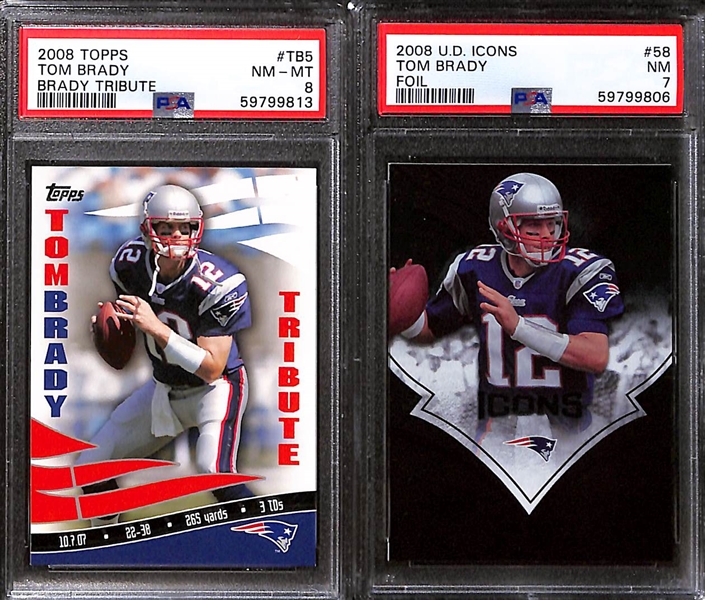 Lot of (12) PSA Graded 2008 & 2009 Tom Brady Cards w. 2009 Topps TPL Threads Emerald (#/149) PSA 8