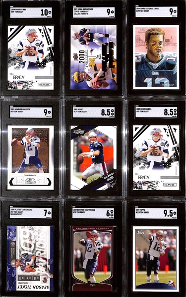 Lot of (9) SGC Graded 2009 Tom Brady Cards w. Donruss R&S SGC 10 & UD RK. Exclusives College to Pros SGC 9