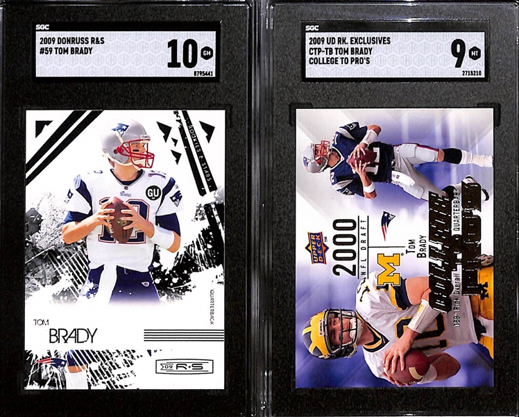 Lot of (9) SGC Graded 2009 Tom Brady Cards w. Donruss R&S SGC 10 & UD RK. Exclusives College to Pros SGC 9