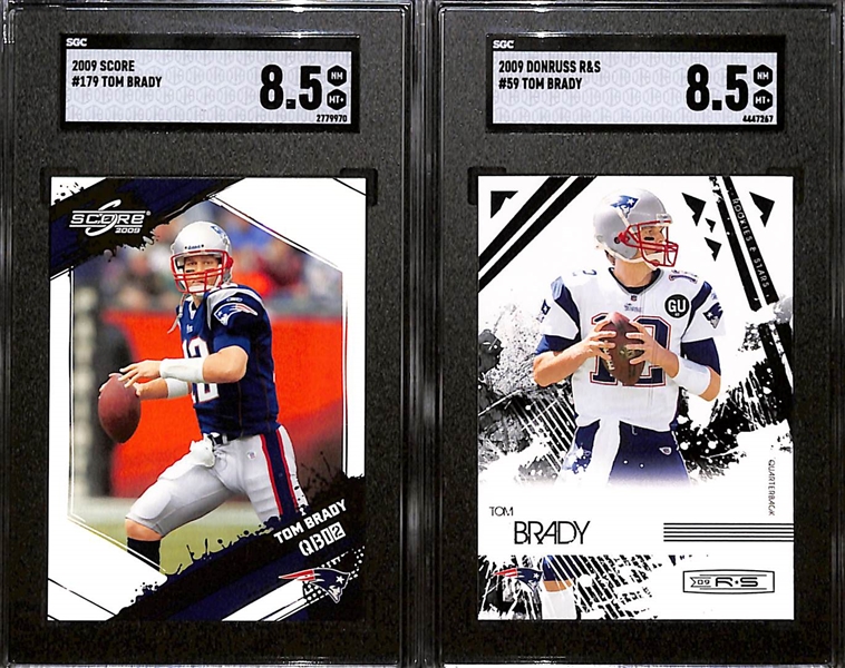 Lot of (9) SGC Graded 2009 Tom Brady Cards w. Donruss R&S SGC 10 & UD RK. Exclusives College to Pros SGC 9