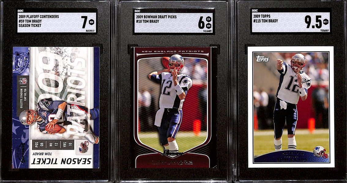 Lot of (9) SGC Graded 2009 Tom Brady Cards w. Donruss R&S SGC 10 & UD RK. Exclusives College to Pros SGC 9