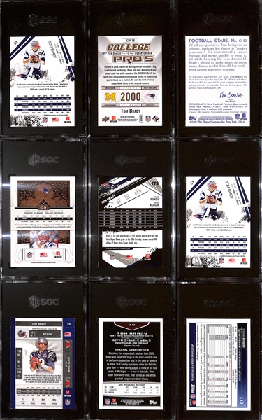 Lot of (9) SGC Graded 2009 Tom Brady Cards w. Donruss R&S SGC 10 & UD RK. Exclusives College to Pros SGC 9