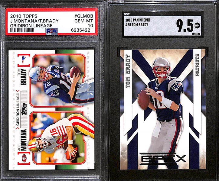 Lot of (11) Graded 2010 Tom Brady Cards w. Topps Joe Montana / Tom Brady Gridiron Lineage PSA 10