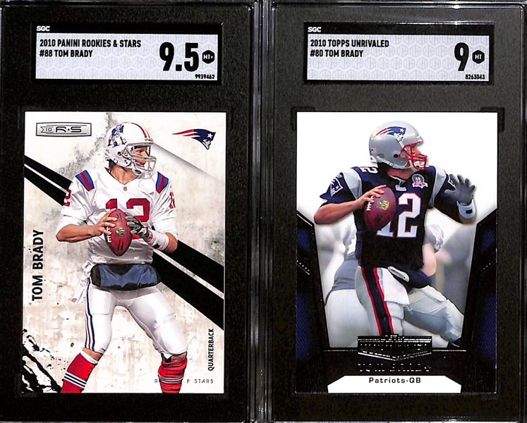 Lot of (11) Graded 2010 Tom Brady Cards w. Topps Joe Montana / Tom Brady Gridiron Lineage PSA 10