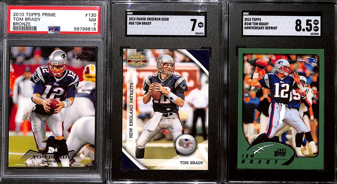 Lot of (11) Graded 2010 Tom Brady Cards w. Topps Joe Montana / Tom Brady Gridiron Lineage PSA 10